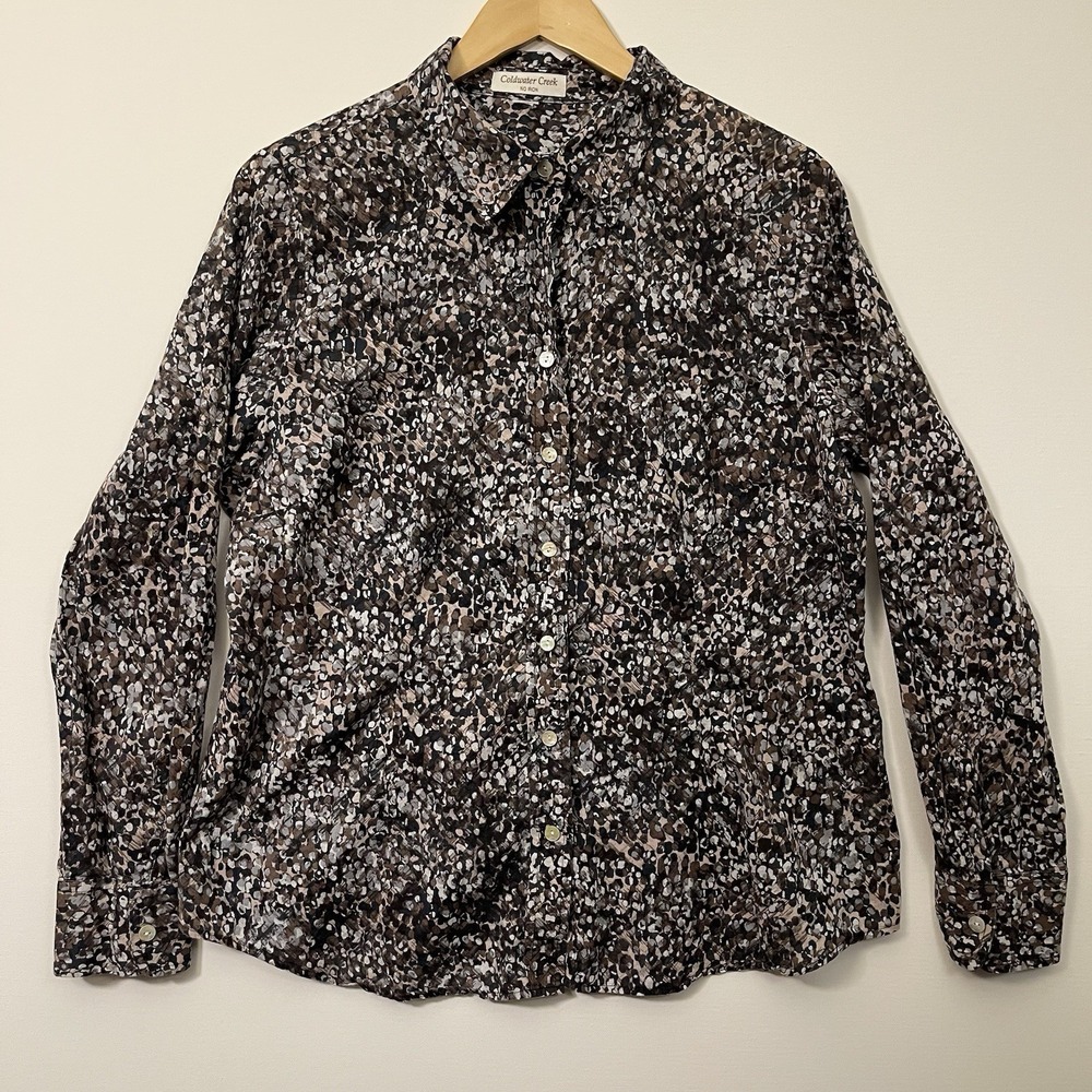 Coldwater Creek Cotton Button Shirt No Iron Office Professional Fall Sz L -READ